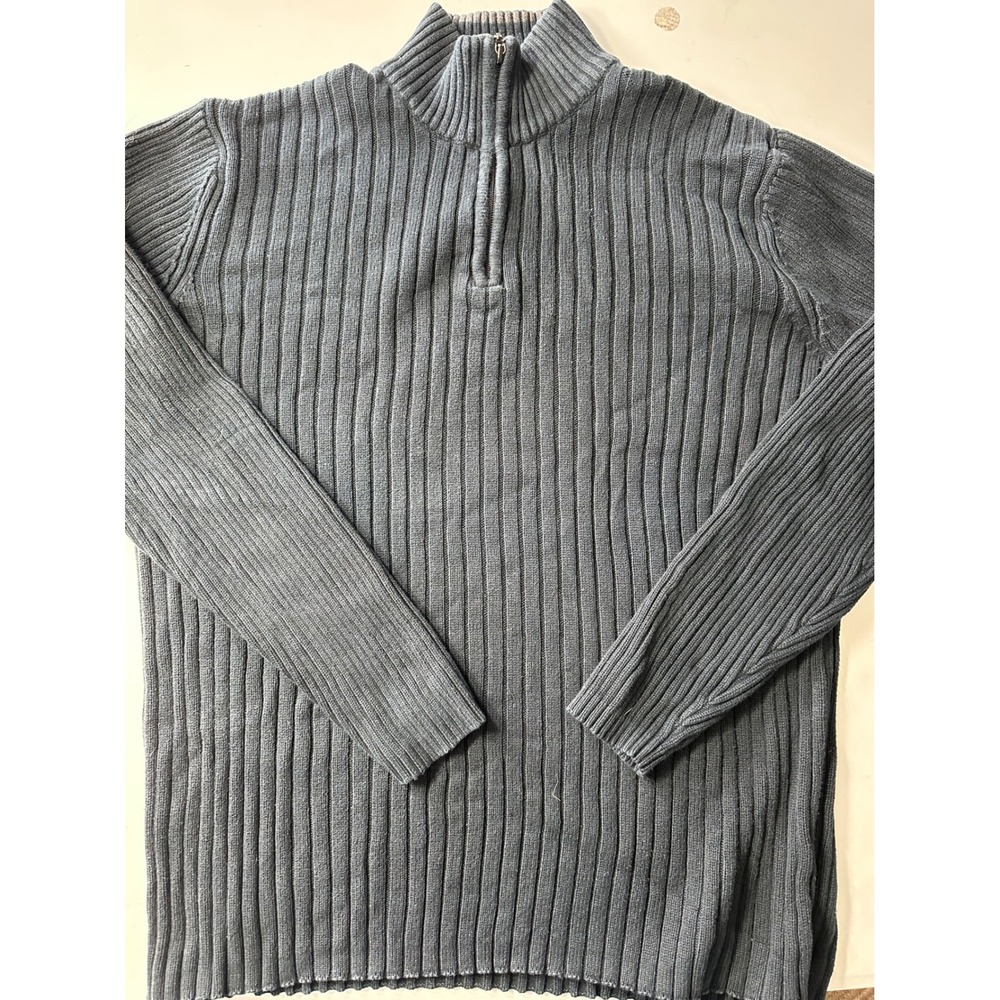 DKNY Jeans Mens Blue Ribbed 100% Cotton Quarter Zip Sweater Large